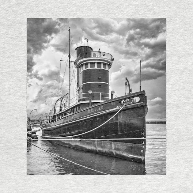 Tugboat Hercules and Storm Clouds B+W by jforno